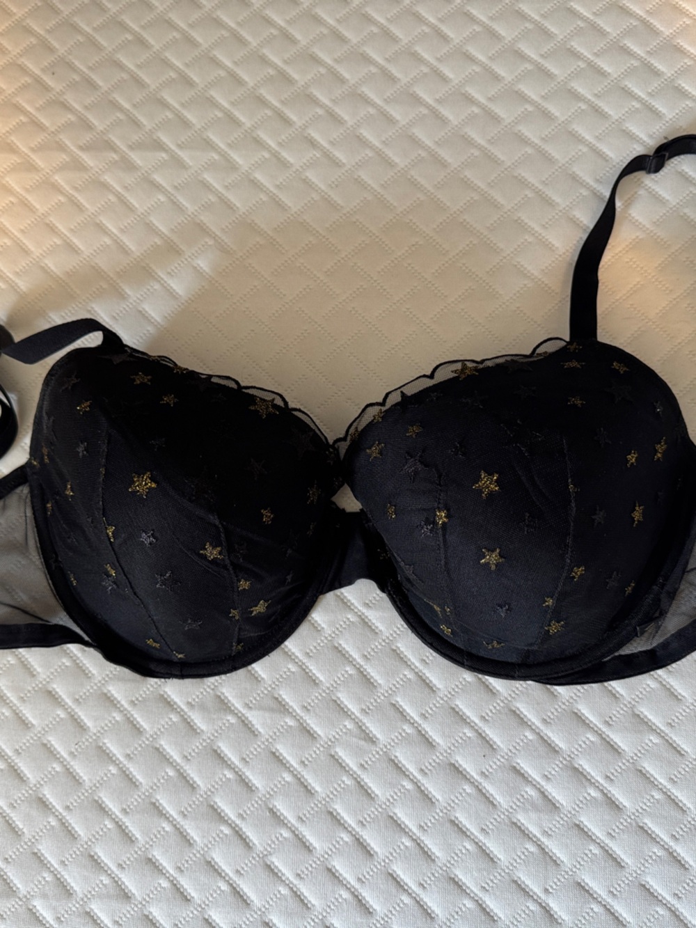 Victoria's Secret Black Underwire Bra with Gold Star Embroidery